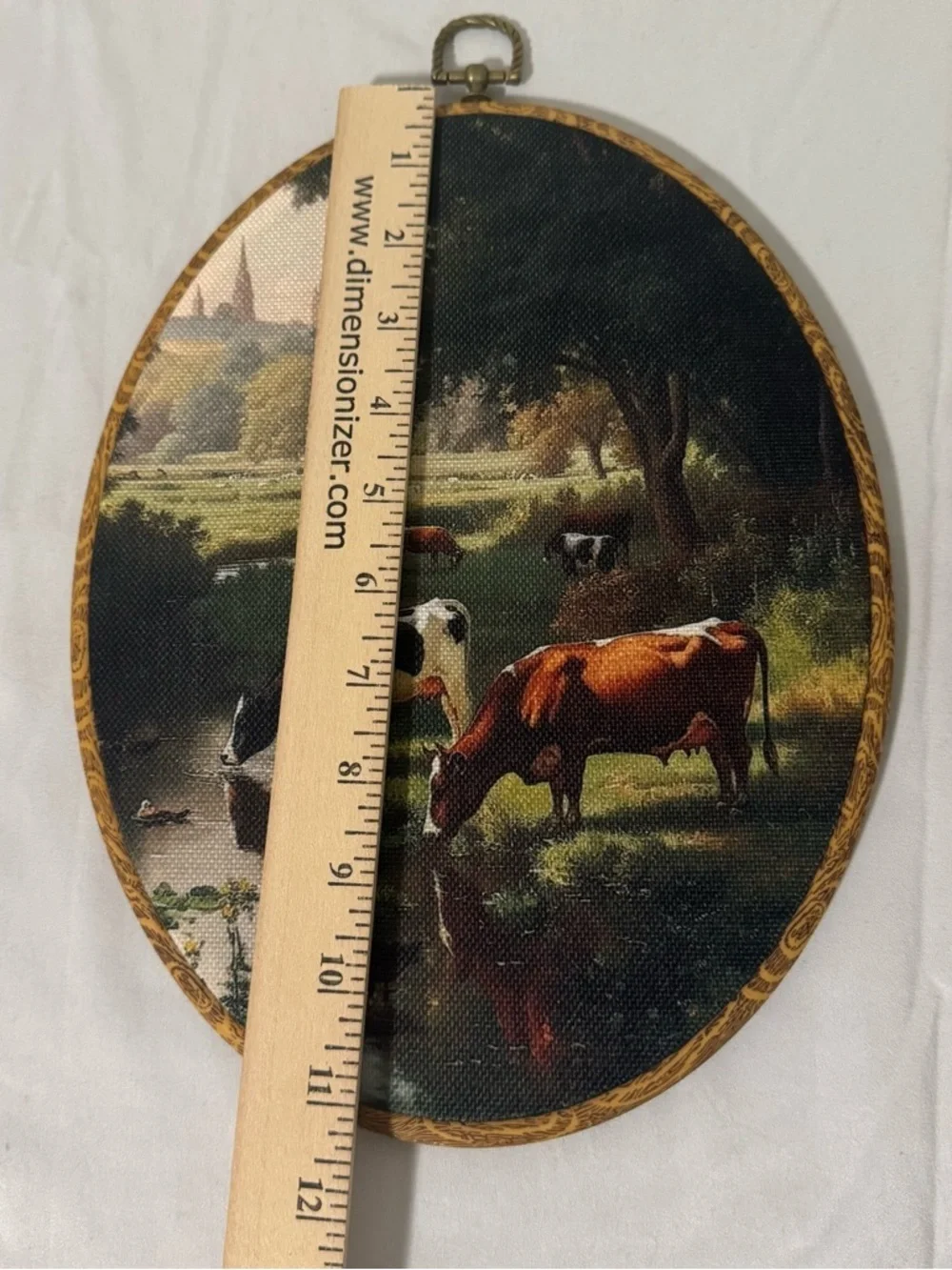 Paintings of (2) Pastoral Country Landscape Scenery Wall Art Decor Cows Oval EUC